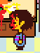 Frisk recouvert(e) de fruits et de légumes, pendant sa sortie avec Undyne.